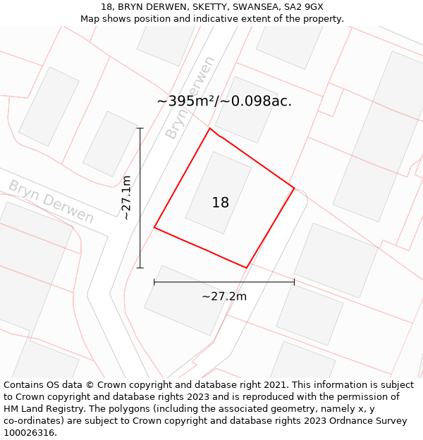 18, BRYN DERWEN, SKETTY, SWANSEA, SA2 9GX: Plot and title map