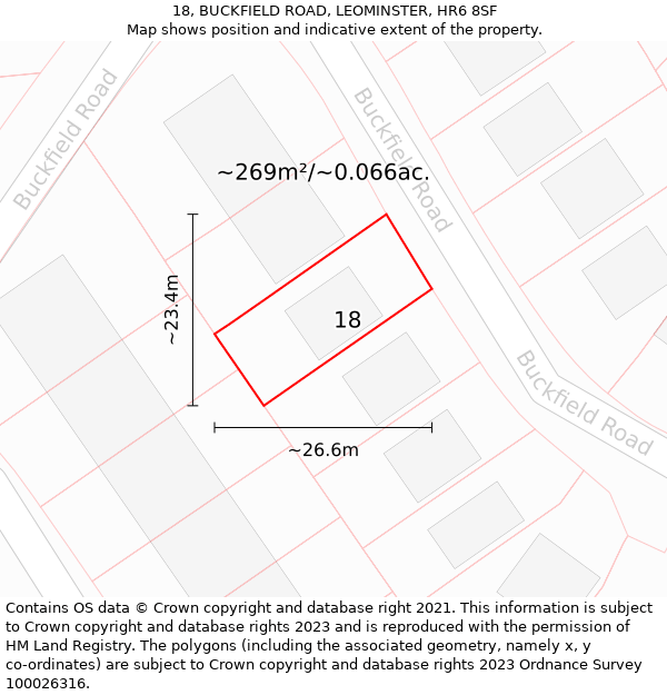 18, BUCKFIELD ROAD, LEOMINSTER, HR6 8SF: Plot and title map