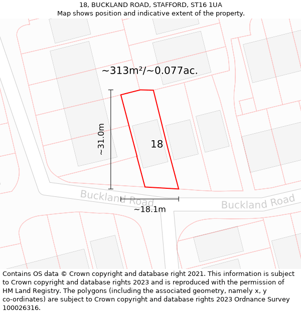 18, BUCKLAND ROAD, STAFFORD, ST16 1UA: Plot and title map