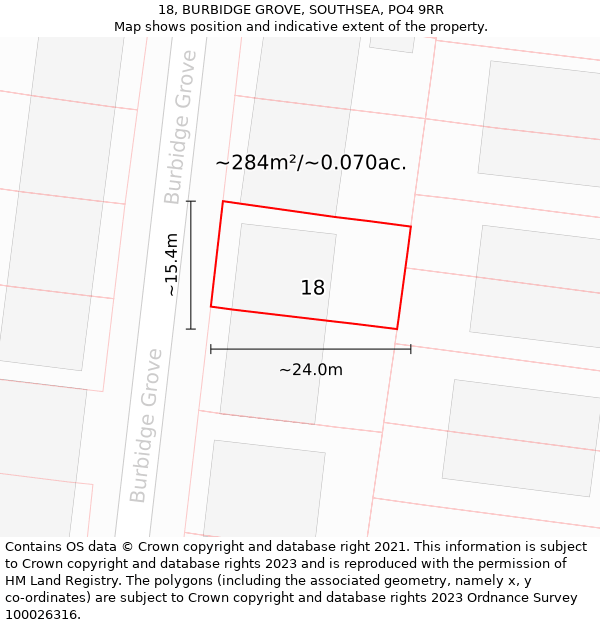 18, BURBIDGE GROVE, SOUTHSEA, PO4 9RR: Plot and title map