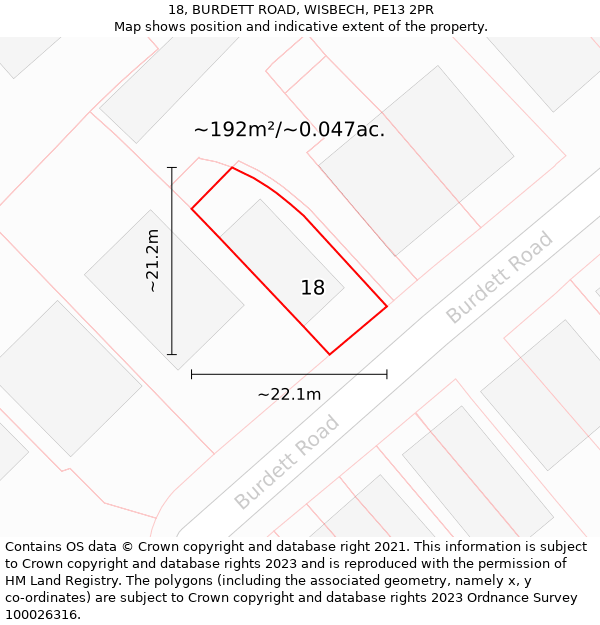 18, BURDETT ROAD, WISBECH, PE13 2PR: Plot and title map