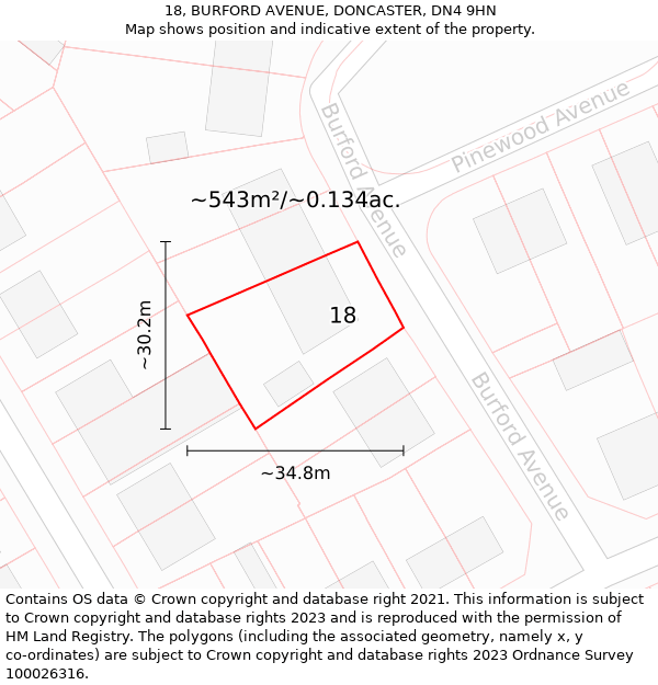 18, BURFORD AVENUE, DONCASTER, DN4 9HN: Plot and title map