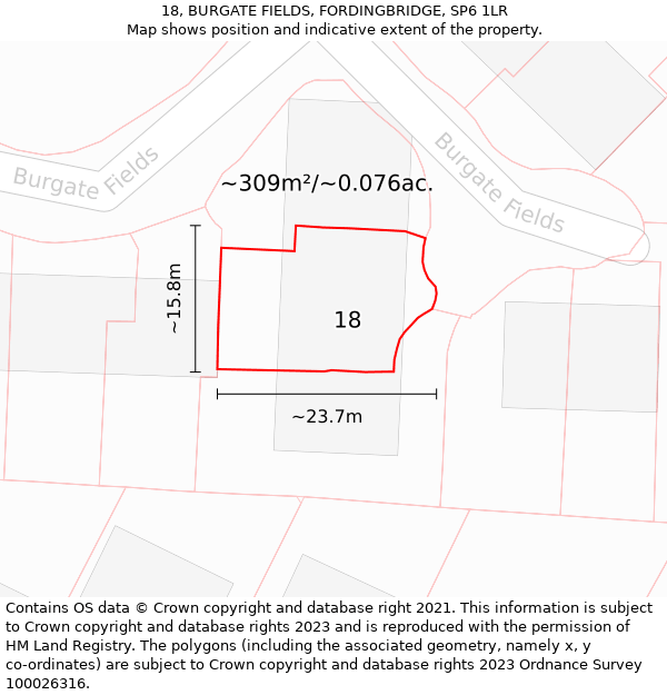 18, BURGATE FIELDS, FORDINGBRIDGE, SP6 1LR: Plot and title map