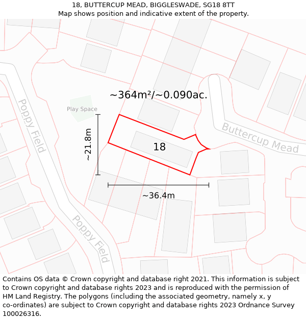 18, BUTTERCUP MEAD, BIGGLESWADE, SG18 8TT: Plot and title map