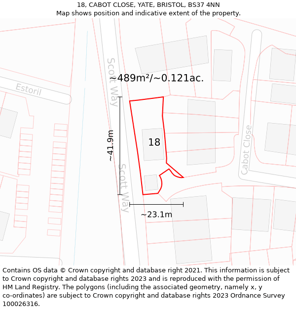 18, CABOT CLOSE, YATE, BRISTOL, BS37 4NN: Plot and title map