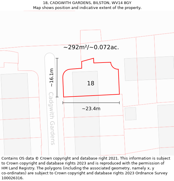 18, CADGWITH GARDENS, BILSTON, WV14 8GY: Plot and title map