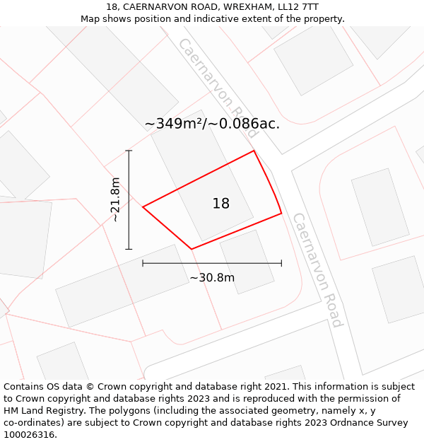 18, CAERNARVON ROAD, WREXHAM, LL12 7TT: Plot and title map