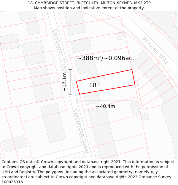 18, CAMBRIDGE STREET, BLETCHLEY, MILTON KEYNES, MK2 2TP: Plot and title map