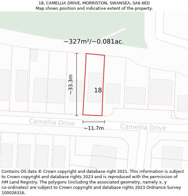 18, CAMELLIA DRIVE, MORRISTON, SWANSEA, SA6 6ED: Plot and title map