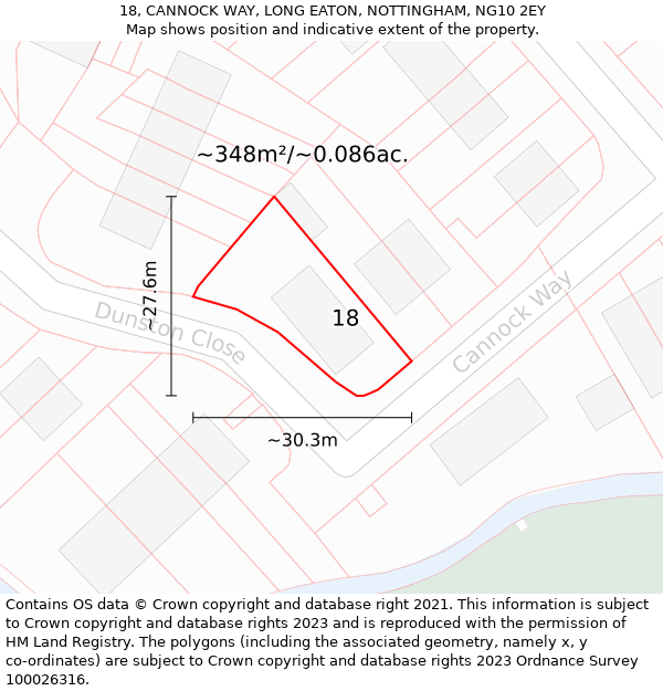 18, CANNOCK WAY, LONG EATON, NOTTINGHAM, NG10 2EY: Plot and title map