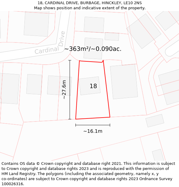 18, CARDINAL DRIVE, BURBAGE, HINCKLEY, LE10 2NS: Plot and title map