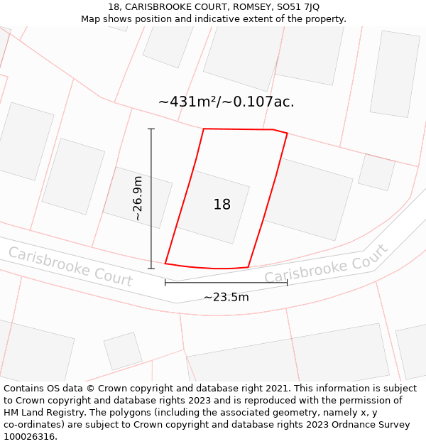 18, CARISBROOKE COURT, ROMSEY, SO51 7JQ: Plot and title map