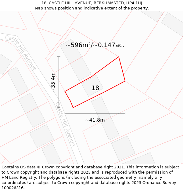 18, CASTLE HILL AVENUE, BERKHAMSTED, HP4 1HJ: Plot and title map