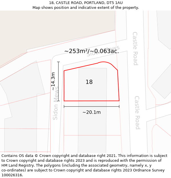 18, CASTLE ROAD, PORTLAND, DT5 1AU: Plot and title map