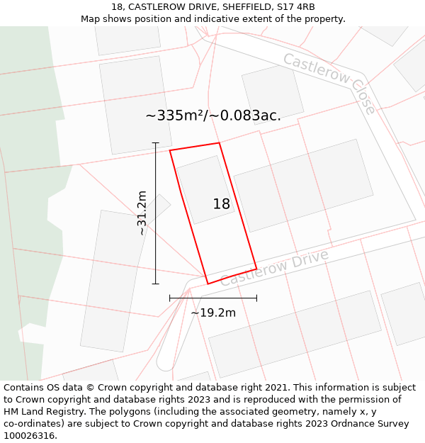 18, CASTLEROW DRIVE, SHEFFIELD, S17 4RB: Plot and title map