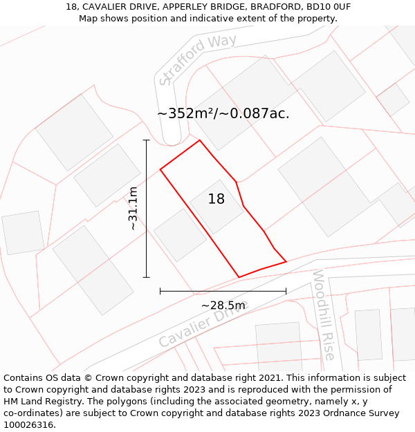 18, CAVALIER DRIVE, APPERLEY BRIDGE, BRADFORD, BD10 0UF: Plot and title map