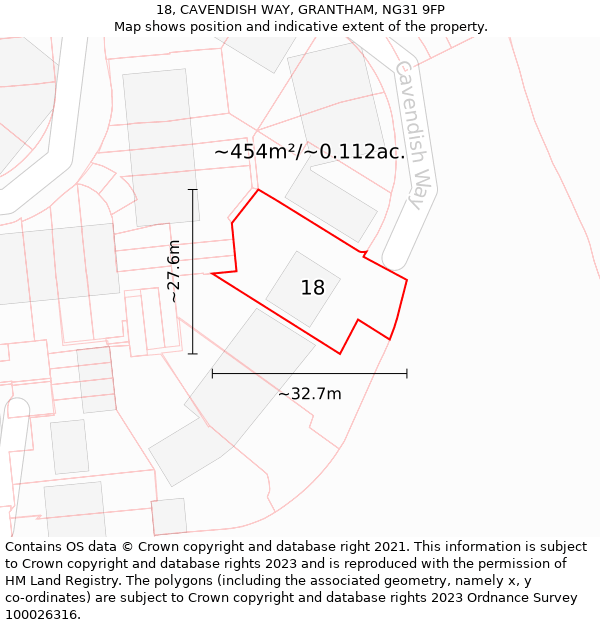 18, CAVENDISH WAY, GRANTHAM, NG31 9FP: Plot and title map