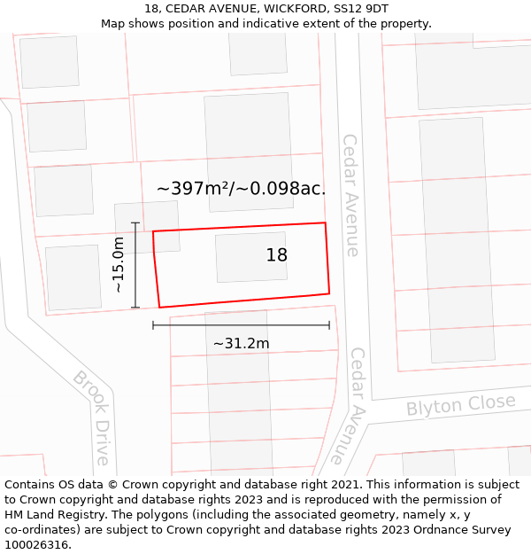 18, CEDAR AVENUE, WICKFORD, SS12 9DT: Plot and title map