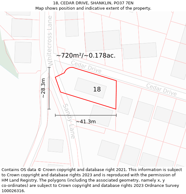 18, CEDAR DRIVE, SHANKLIN, PO37 7EN: Plot and title map