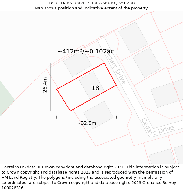 18, CEDARS DRIVE, SHREWSBURY, SY1 2RD: Plot and title map