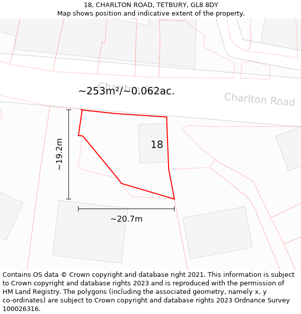 18, CHARLTON ROAD, TETBURY, GL8 8DY: Plot and title map