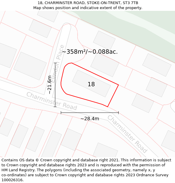 18, CHARMINSTER ROAD, STOKE-ON-TRENT, ST3 7TB: Plot and title map