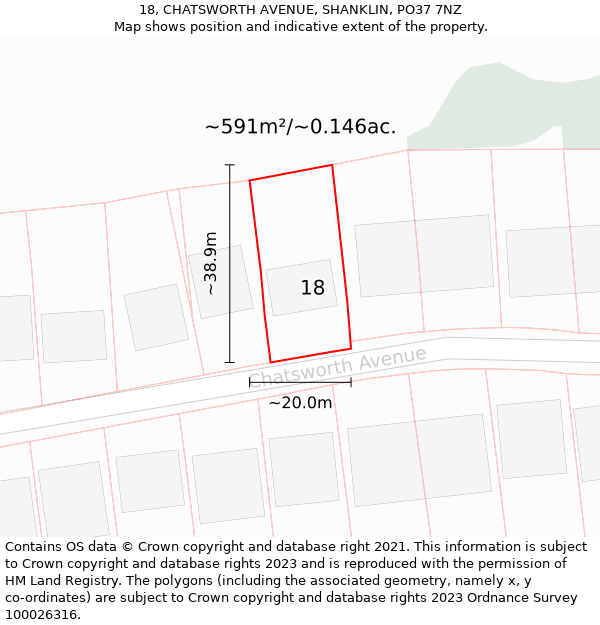 18, CHATSWORTH AVENUE, SHANKLIN, PO37 7NZ: Plot and title map