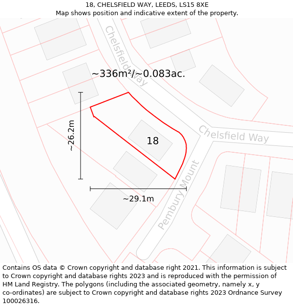 18, CHELSFIELD WAY, LEEDS, LS15 8XE: Plot and title map