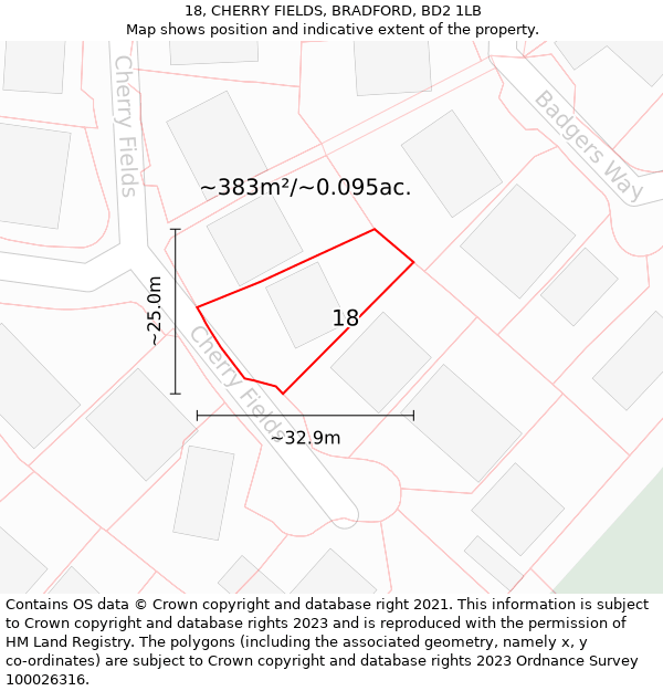 18, CHERRY FIELDS, BRADFORD, BD2 1LB: Plot and title map