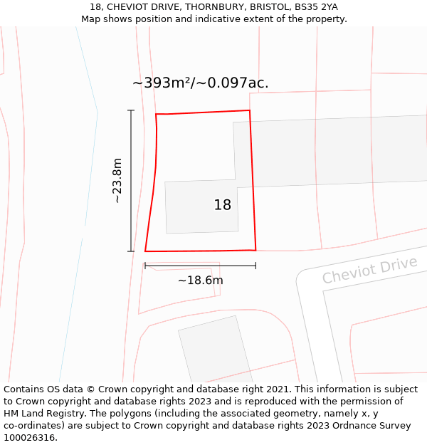 18, CHEVIOT DRIVE, THORNBURY, BRISTOL, BS35 2YA: Plot and title map