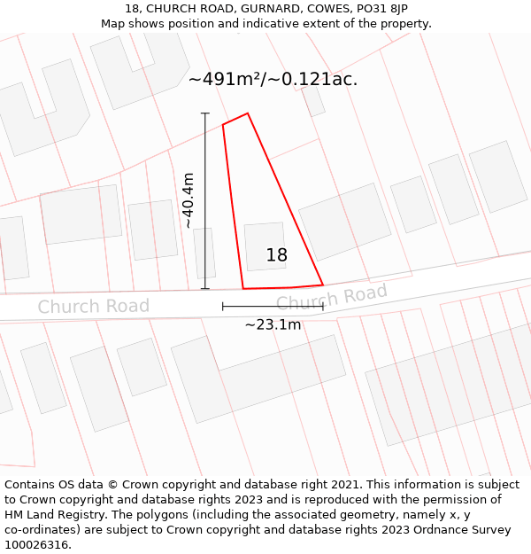 18, CHURCH ROAD, GURNARD, COWES, PO31 8JP: Plot and title map