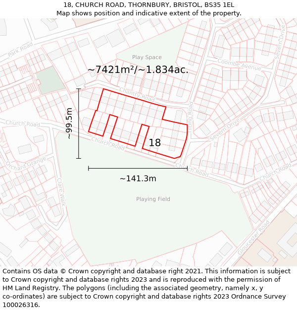 18, CHURCH ROAD, THORNBURY, BRISTOL, BS35 1EL: Plot and title map