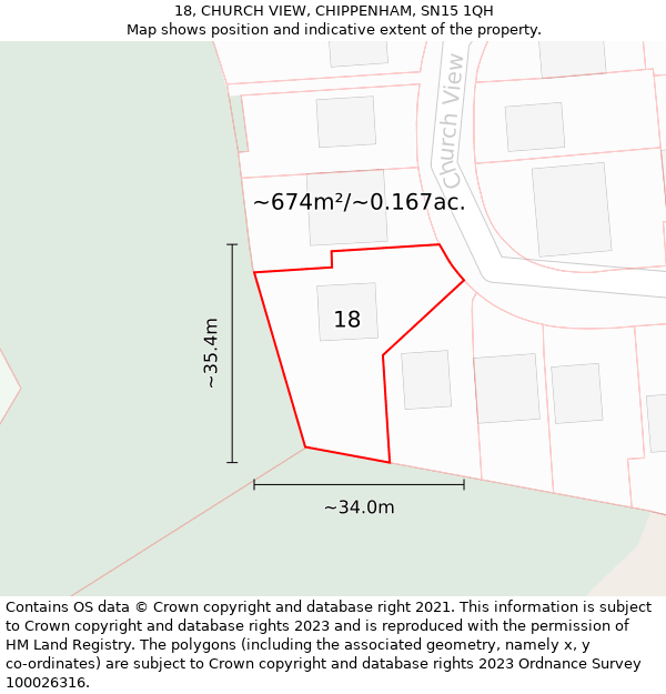 18, CHURCH VIEW, CHIPPENHAM, SN15 1QH: Plot and title map