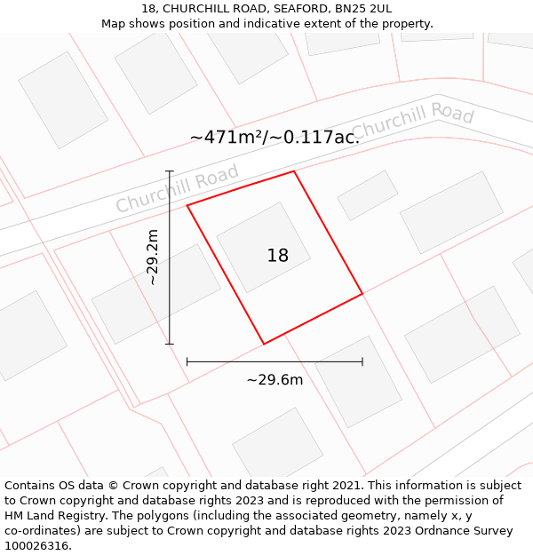 18, CHURCHILL ROAD, SEAFORD, BN25 2UL: Plot and title map