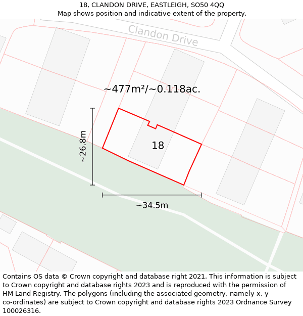 18, CLANDON DRIVE, EASTLEIGH, SO50 4QQ: Plot and title map