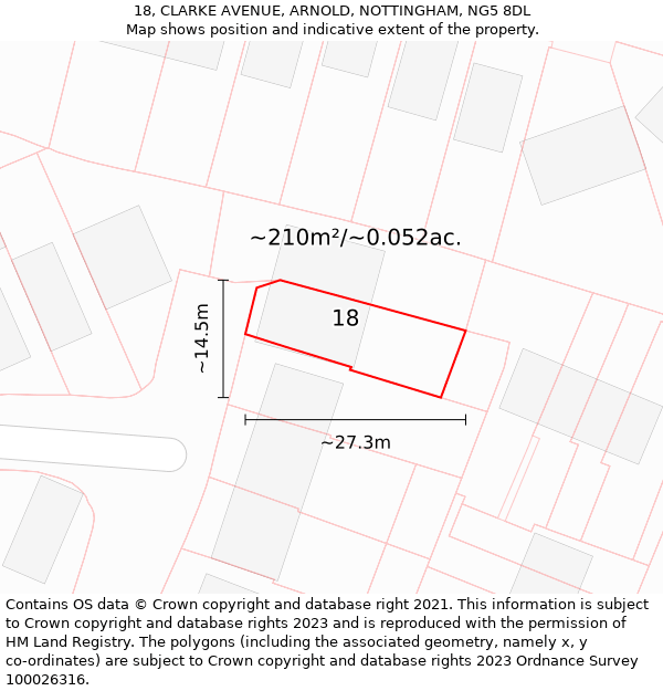 18, CLARKE AVENUE, ARNOLD, NOTTINGHAM, NG5 8DL: Plot and title map