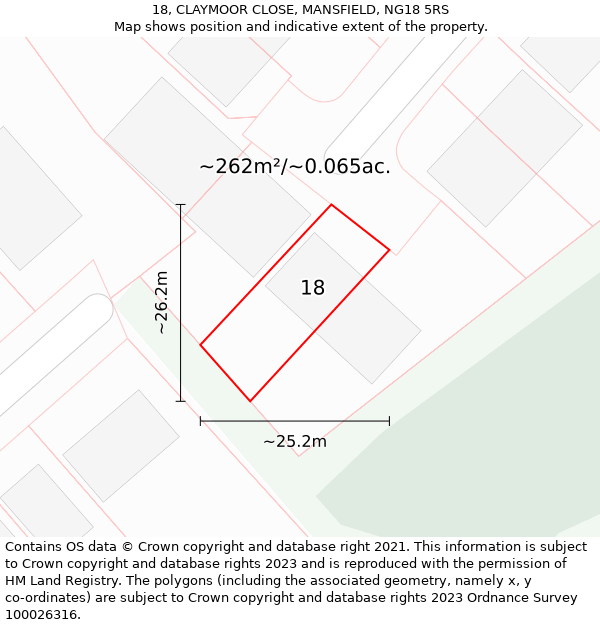 18, CLAYMOOR CLOSE, MANSFIELD, NG18 5RS: Plot and title map