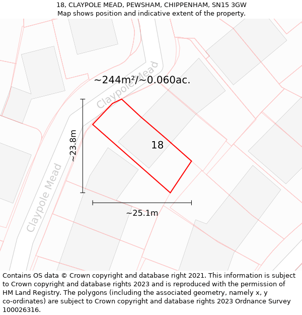 18, CLAYPOLE MEAD, PEWSHAM, CHIPPENHAM, SN15 3GW: Plot and title map