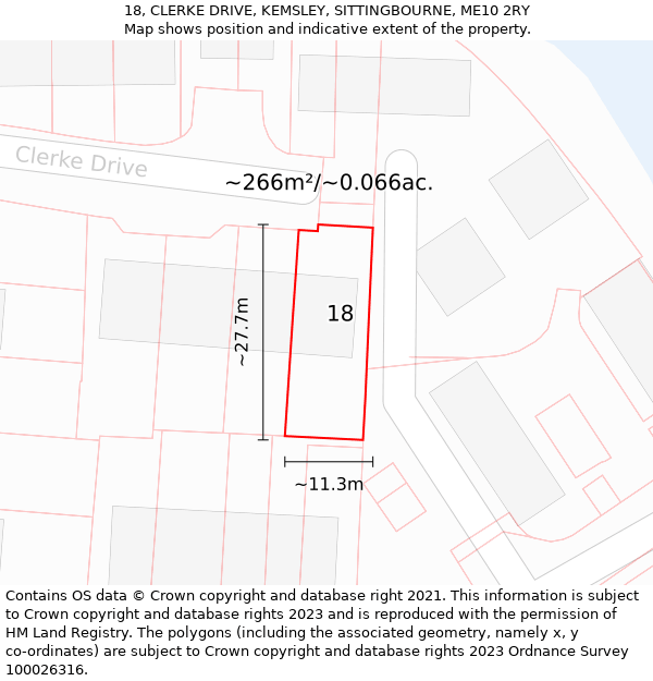 18, CLERKE DRIVE, KEMSLEY, SITTINGBOURNE, ME10 2RY: Plot and title map