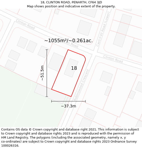 18, CLINTON ROAD, PENARTH, CF64 3JD: Plot and title map