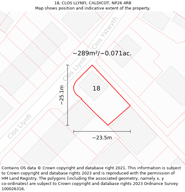 18, CLOS LLYNFI, CALDICOT, NP26 4RB: Plot and title map