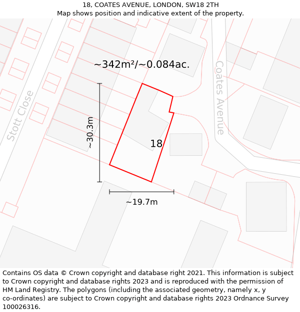 18, COATES AVENUE, LONDON, SW18 2TH: Plot and title map