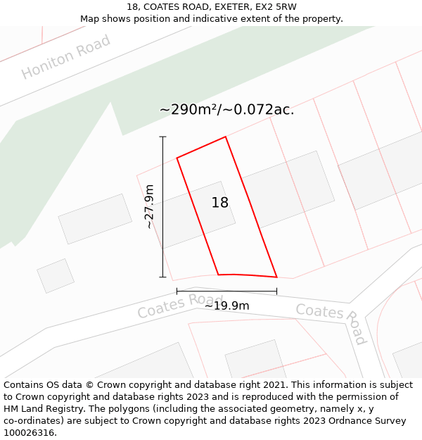 18, COATES ROAD, EXETER, EX2 5RW: Plot and title map