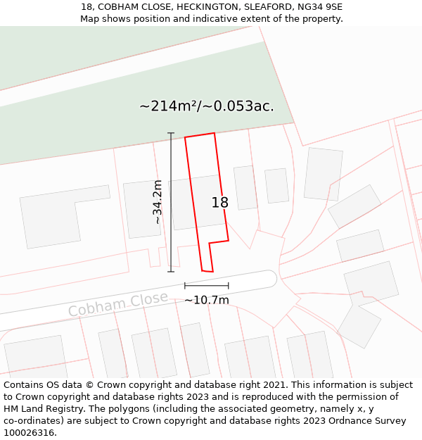 18, COBHAM CLOSE, HECKINGTON, SLEAFORD, NG34 9SE: Plot and title map