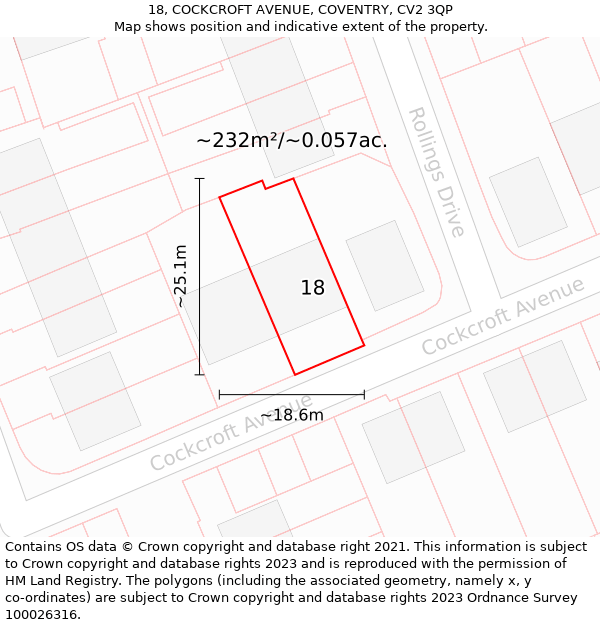 18, COCKCROFT AVENUE, COVENTRY, CV2 3QP: Plot and title map