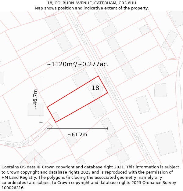 18, COLBURN AVENUE, CATERHAM, CR3 6HU: Plot and title map