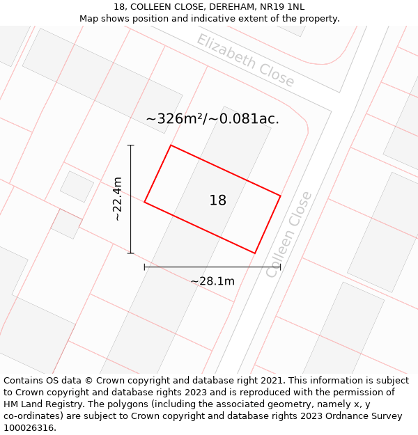 18, COLLEEN CLOSE, DEREHAM, NR19 1NL: Plot and title map