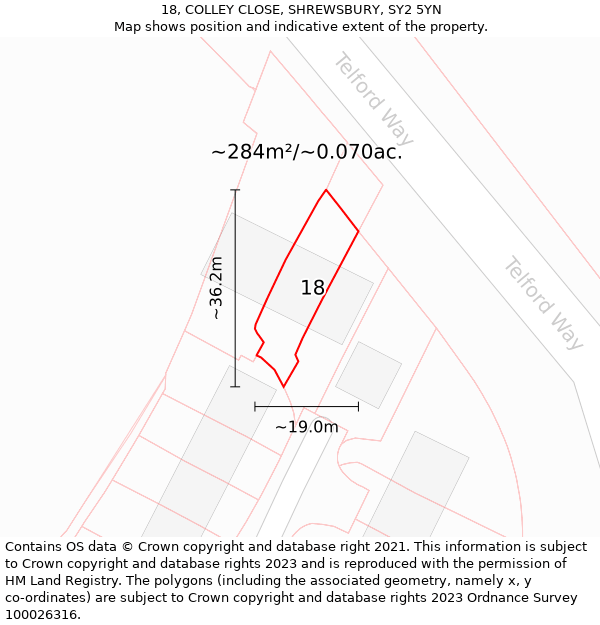 18, COLLEY CLOSE, SHREWSBURY, SY2 5YN: Plot and title map