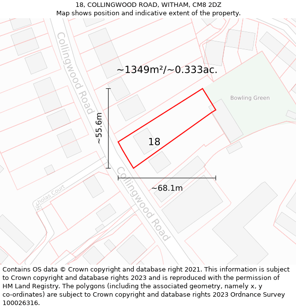 18, COLLINGWOOD ROAD, WITHAM, CM8 2DZ: Plot and title map