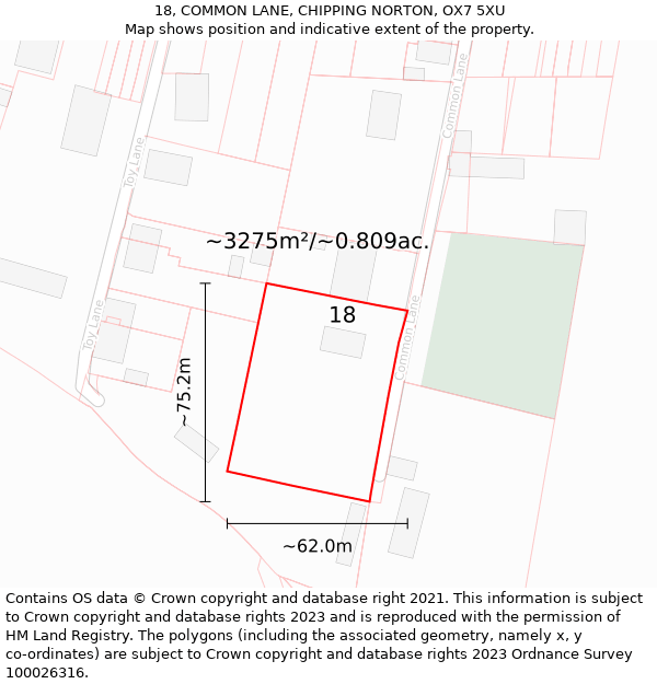 18, COMMON LANE, CHIPPING NORTON, OX7 5XU: Plot and title map